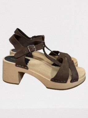 Swedish Hasbeens Brown Birgit Leather Clog Sandals Size EU 39/US 9